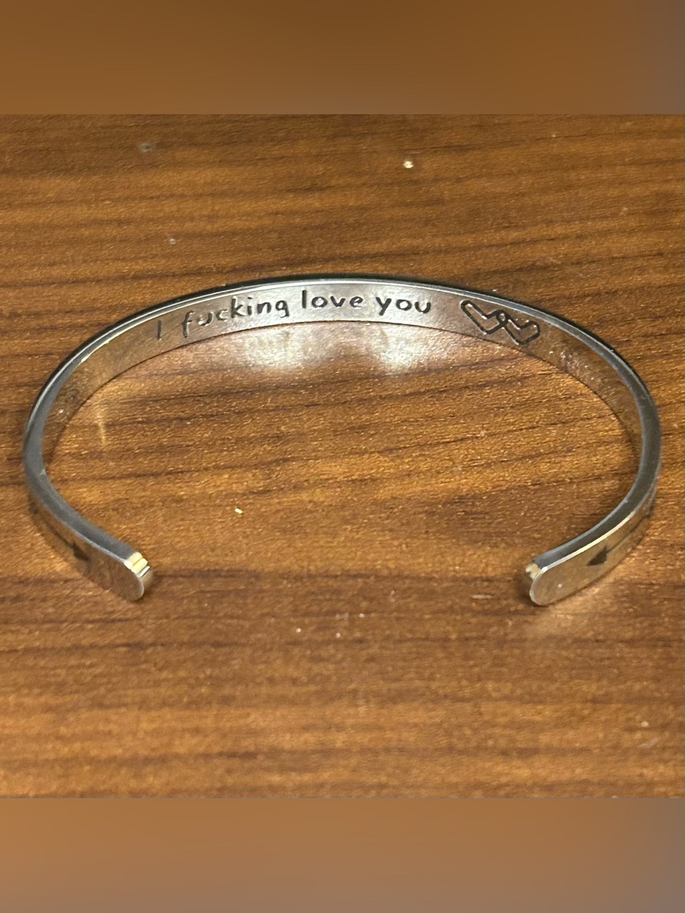 Women’s Silver Engraved Cuff Bracelet - "I Love You"